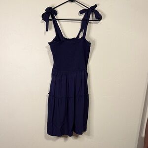 Elegant Navy Tie-Strap Midi Dress